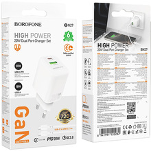 Зарядний пристрій Borofone BN27 Fuente PD20W+QC3.0 charger set C to C EU White (6941991120282)