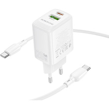 Зарядний пристрій Borofone BN27 Fuente PD20W+QC3.0 charger set C to C EU White (6941991120282)