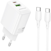 Зарядний пристрій Borofone BN27 Fuente PD20W+QC3.0 charger set C to C EU White (6941991120282)