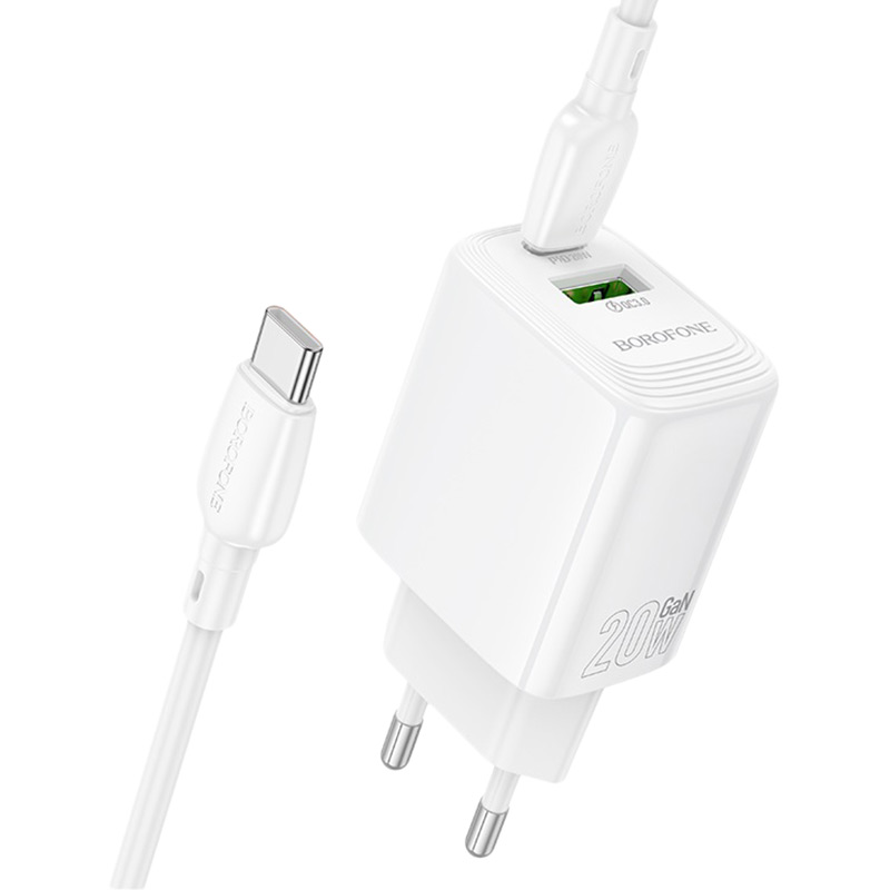 Зарядний пристрій Borofone BN27 Fuente PD20W+QC3.0 charger set C to C EU White (6941991120282) Потужність 20