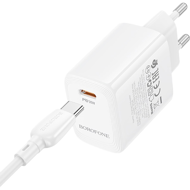 Зарядний пристрій Borofone BN28 Fuente single port PD30W charger EU White (6941991120299) Потужність 30