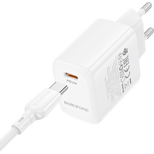 Мережевий зарядний пристрій Borofone BN28 Fuente single port PD30W Charger Set C to C EU White (6941991120312)