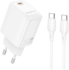 Мережевий зарядний пристрій Borofone BN28 Fuente single port PD30W Charger Set C to C EU White (6941991120312)