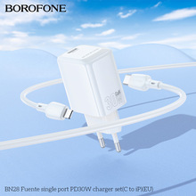 Мережевий зарядний пристрій Borofone BN28 Fuente single port PD30W Charger Set C to C EU White (6941991120312)