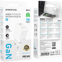 Мережевий зарядний пристрій Borofone BN28 Fuente single port PD30W Charger Set C to C EU White (6941991120312)
