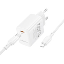 Мережевий зарядний пристрій BOROFONE BN28 Fuente single port PD30W Charger Set (C to iP) (EU) White (6941991120305)