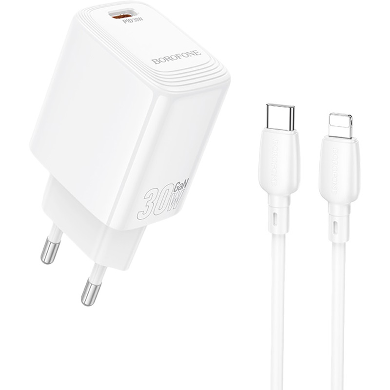 Мережевий зарядний пристрій BOROFONE BN28 Fuente single port PD30W Charger Set (C to iP) (EU) White (6941991120305)