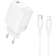 Мережевий зарядний пристрій BOROFONE BN28 Fuente single port PD30W Charger Set (C to iP) (EU) White (6941991120305)