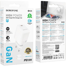 Мережевий зарядний пристрій BOROFONE BN28 Fuente single port PD30W Charger Set (C to iP) (EU) White (6941991120305)