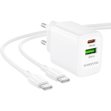 Зарядний пристрій Borofone BN29 Fuente PD30W+QC3.0 charger set C to C EU White (6941991120343)