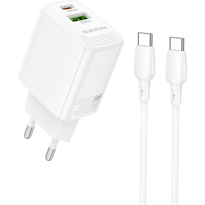 Зарядний пристрій Borofone BN29 Fuente PD30W+QC3.0 charger set C to C EU White (6941991120343)