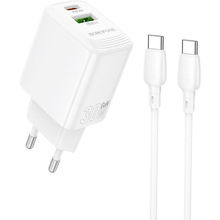 Зарядний пристрій Borofone BN29 Fuente PD30W+QC3.0 charger set C to C EU White (6941991120343)