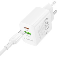 Зарядний пристрій Borofone BN29 Fuente PD30W+QC3.0 charger set C to C EU White (6941991120343)