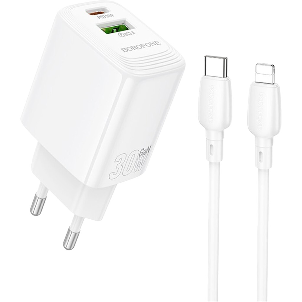 Зарядний пристрій BOROFONE BN29 Fuente PD30W+QC3.0 Charger Set (C to iP) (EU) White (6941991120336)