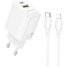 Зарядний пристрій BOROFONE BN29 Fuente PD30W+QC3.0 Charger Set (C to iP) (EU) White (6941991120336)