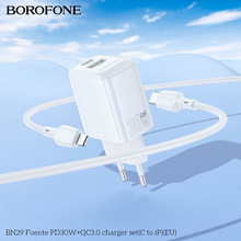 Зарядний пристрій BOROFONE BN29 Fuente PD30W+QC3.0 Charger Set (C to iP) (EU) White (6941991120336)