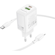 Зарядний пристрій BOROFONE BN29 Fuente PD30W+QC3.0 Charger Set (C to iP) (EU) White (6941991120336)