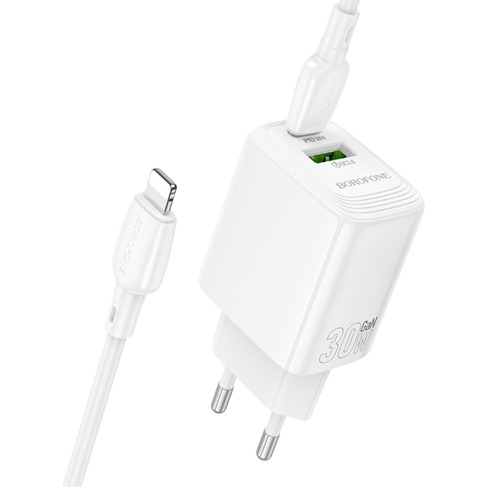 Зарядний пристрій BOROFONE BN29 Fuente PD30W+QC3.0 Charger Set (C to iP) (EU) White (6941991120336) Тип кабелю USB Type-C х Lightning