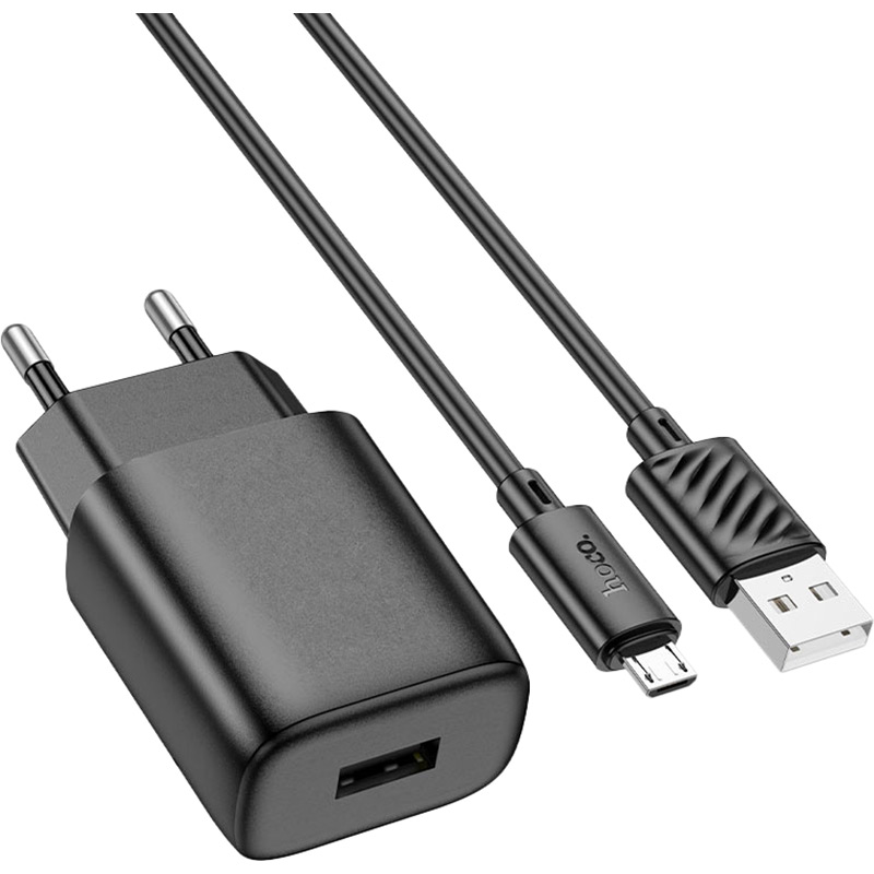 Мережевий зарядний пристрій HOCO C134A Solid single-port charger set (Micro) (EU) Black (6942007621335)