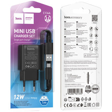 Мережевий зарядний пристрій HOCO C134A Solid single-port charger set (Micro) (EU) Black (6942007621335)