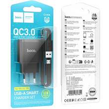 Сетевое зарядное устройство HOCO C140A Smart single port QC3.0 charger set(Micro)(EU) Black (6942007627801)