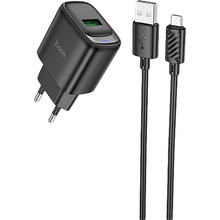 Сетевое зарядное устройство HOCO C140A Smart single port QC3.0 charger set(Micro)(EU) Black (6942007627801)