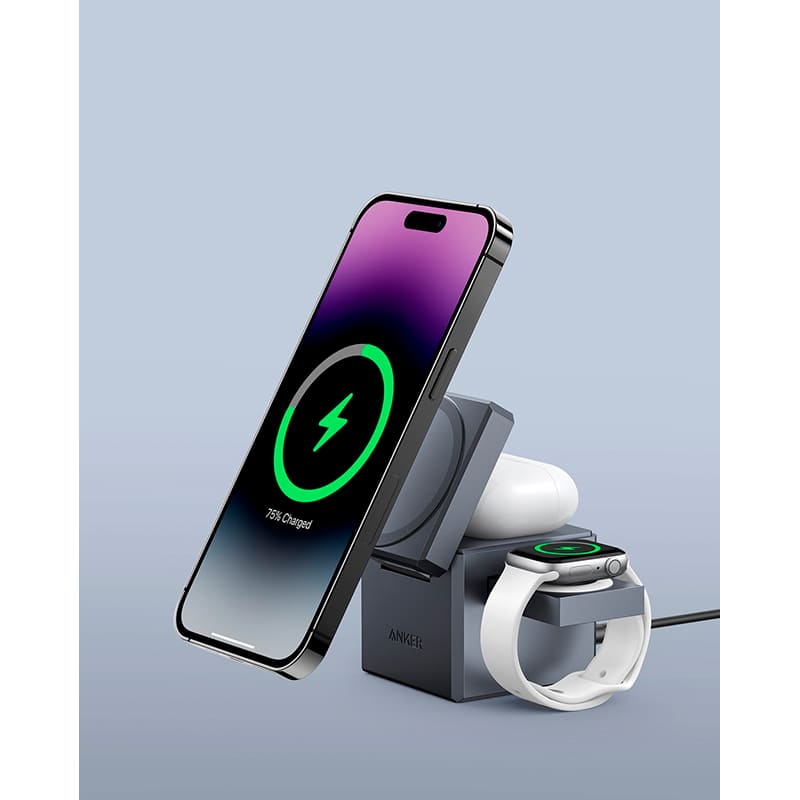 Фото Бездротовий зарядний пристрій ANKER MagGo Wireless Charging Station 15W 3-in-1 Cube (Y1811G11)