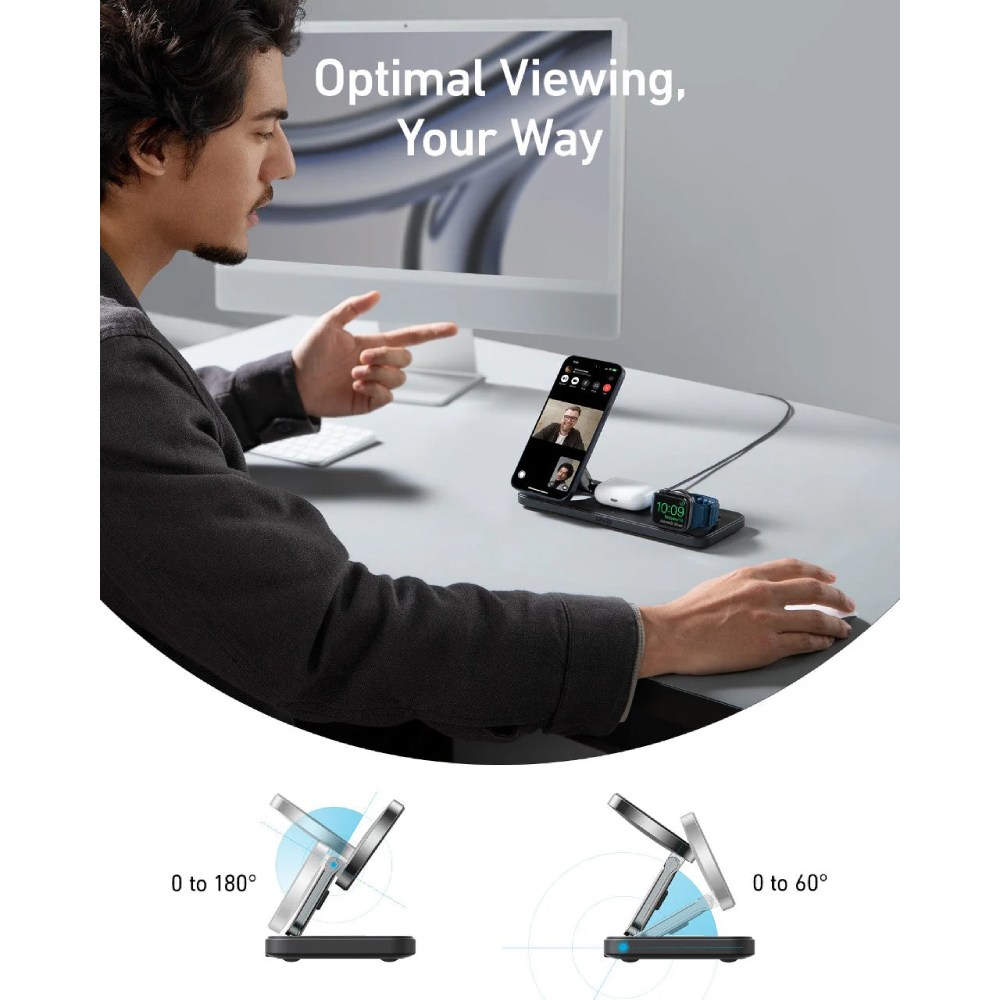 Беспроводное зарядное устройство ANKER MagGo Wireless Charging Station 15W 3-in-1 Pad Black (B25M1311) Тип беспроводное зарядное устройство