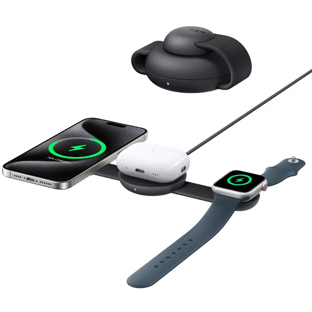 Беспроводное зарядное устройство ANKER MagGo Wireless Charging Pad 15W 3-in-1 Foldable (Black) Количество беспроводных зон 3