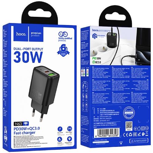 Зарядний пристрій HOCO N63 Gentle PD30W Black (6942007644358) Кабель відсутній
