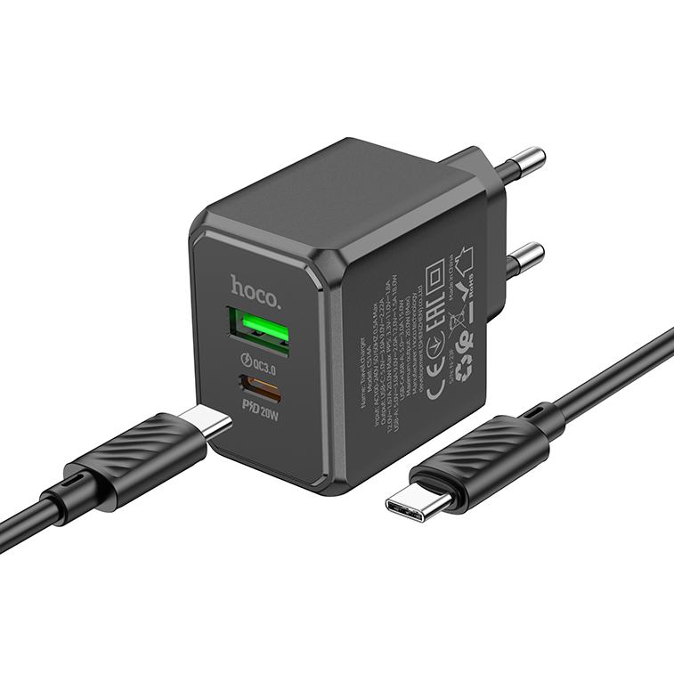 Сетевое зарядное устройство HOCO CS14A PD20W Black (6942007603911) Тип кабеля USB Type-C х USB Type-C