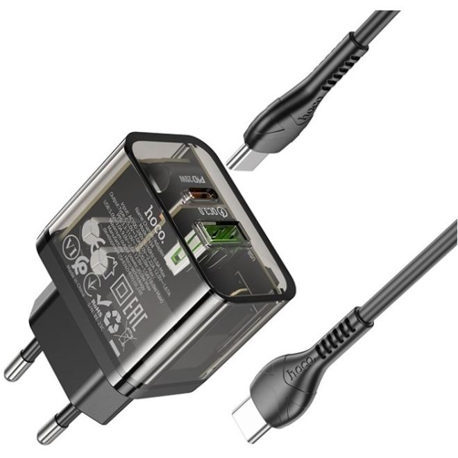 Зарядний пристрій HOCO N34 PD20W Transparent Black Потужність 20