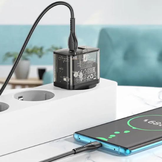 Зарядний пристрій HOCO N34 PD20W Transparent Black Тип кабелю USB Type-C х Lightning