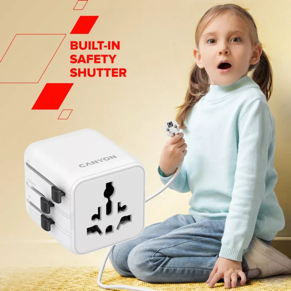 Фото Зарядний пристрій CANYON OnTour One Travel Adapter EU/UK/US/AUS White (CNS-TA1005W)