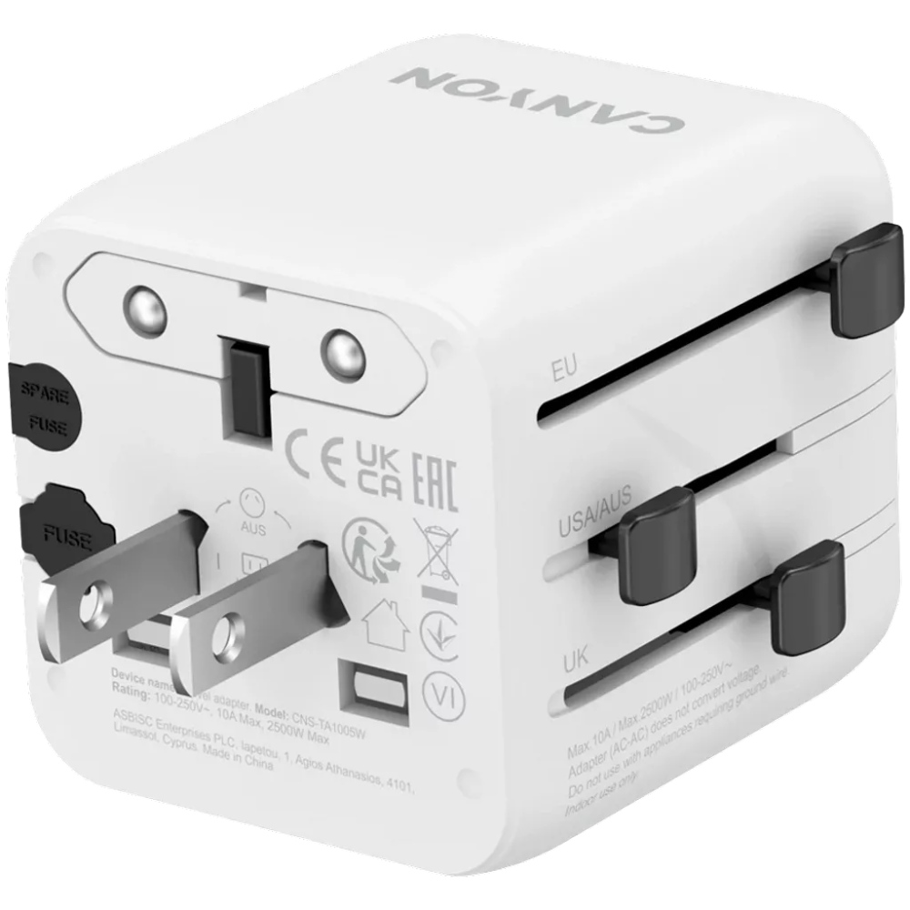 Зарядний пристрій CANYON OnTour One Travel Adapter EU/UK/US/AUS White (CNS-TA1005W) Кабель відсутній