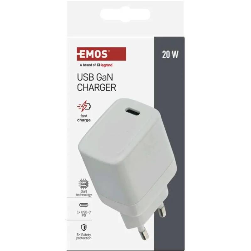 Сетевое зарядное устройство EMOS V01G20 1xUSB-C GAN PD 20W 220V Внешний вид Сетевое зарядное устройство EMOS V01G20 1xUSB-C GAN PD 20W 220V