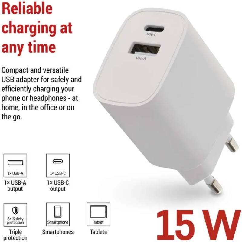 Сетевое зарядное устройство EMOS V02B15 USB-C USB-A 15W 220V Покупка Сетевое зарядное устройство EMOS V02B15 USB-C USB-A 15W 220V