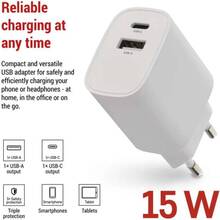 Сетевое зарядное устройство EMOS V02B15 USB-C USB-A 15W 220V Сетевое зарядное устройство EMOS V02B15 USB-C USB-A 15W 220V