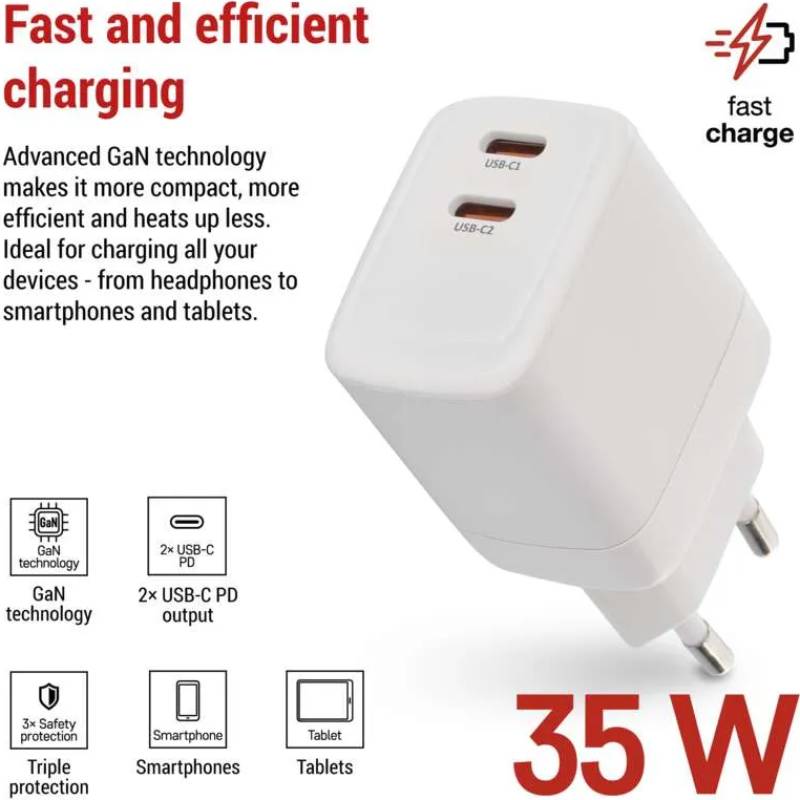 Сетевое зарядное устройство EMOS V03G35 GAN PD 35W 220V Фото Сетевое зарядное устройство EMOS V03G35 GAN PD 35W 220V