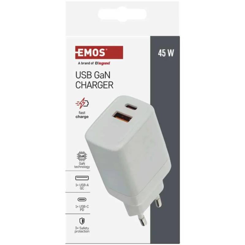 Сетевое зарядное устройство EMOS V04G45 GAN PD 45W 220V Фото Сетевое зарядное устройство EMOS V04G45 GAN PD 45W 220V