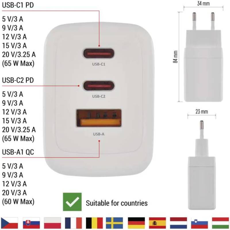 Сетевое зарядное устройство EMOS V05G65 GAN PD 65W 220V Заказать Сетевое зарядное устройство EMOS V05G65 GAN PD 65W 220V