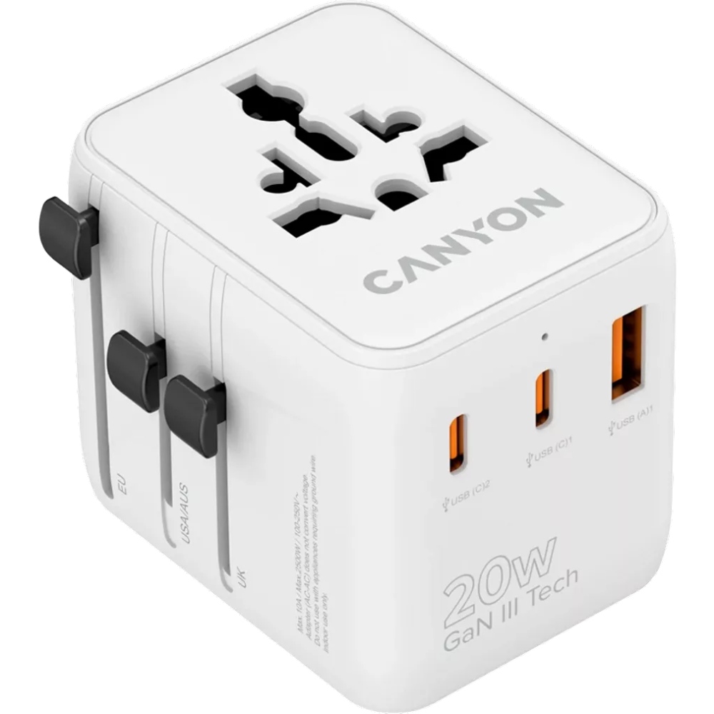 Зарядний пристрій CANYON OnTour 20 Travel Adapter EU/UK/US/AUS 20W White (CNS-TA20W1005W)