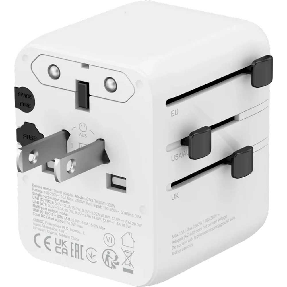Зарядний пристрій CANYON OnTour 20 Travel Adapter EU/UK/US/AUS 20W White (CNS-TA20W1005W) Тип мережевий зарядний пристрій