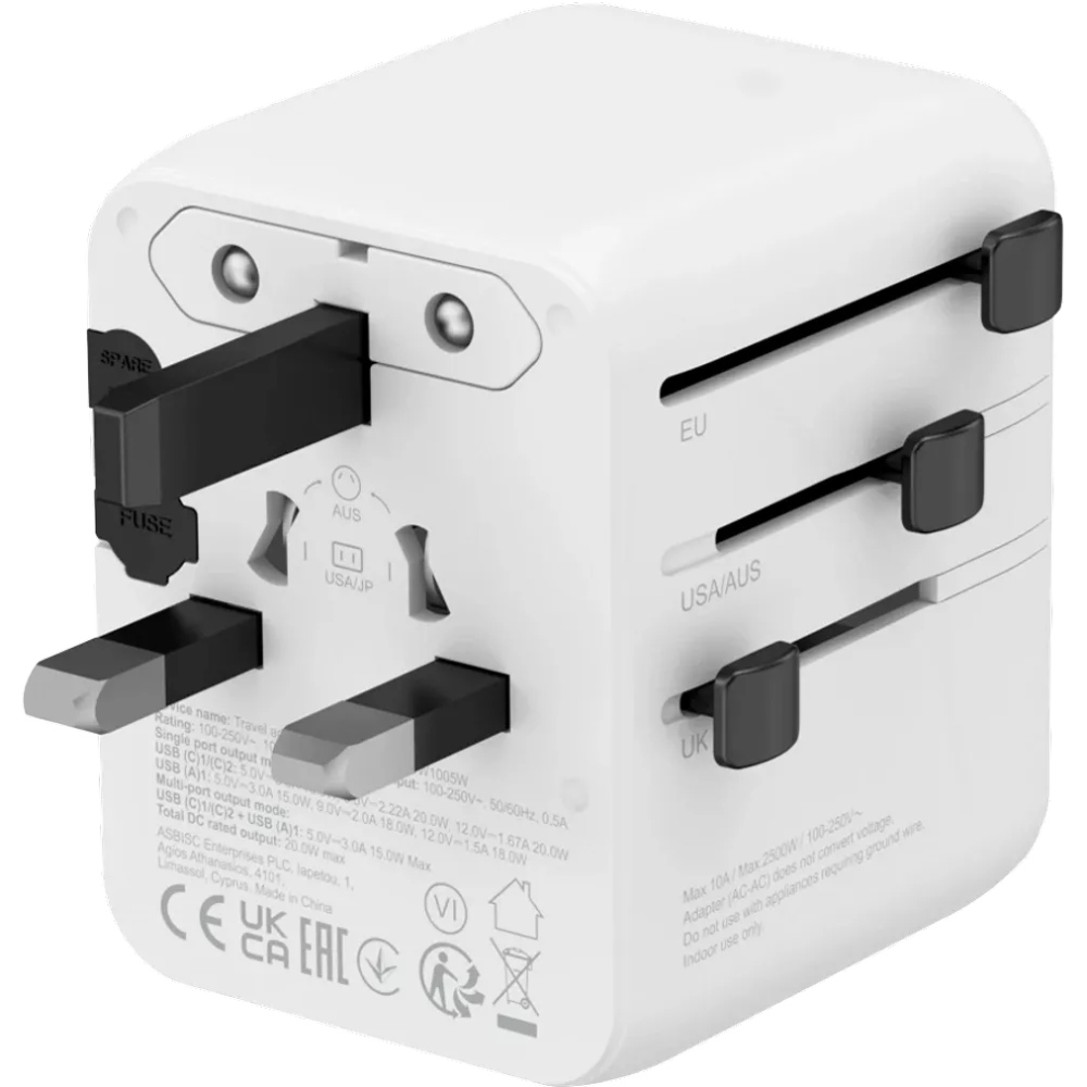 Зарядний пристрій CANYON OnTour 20 Travel Adapter EU/UK/US/AUS 20W White (CNS-TA20W1005W) Вихідний роз'єм USB Type-C