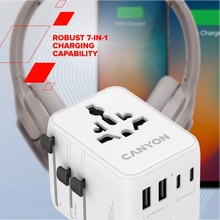 Зарядний пристрій CANYON OnTour 70 Travel Adapter EU/UK/US/AUS 70W White (CNS-TA70W1006W)