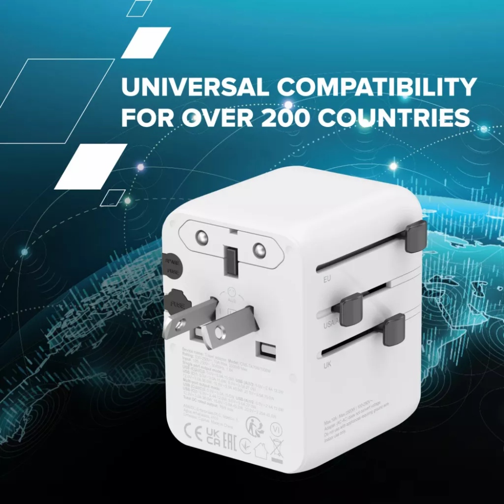 Зовнішній вигляд Зарядний пристрій CANYON OnTour 70 Travel Adapter EU/UK/US/AUS 70W White (CNS-TA70W1006W)