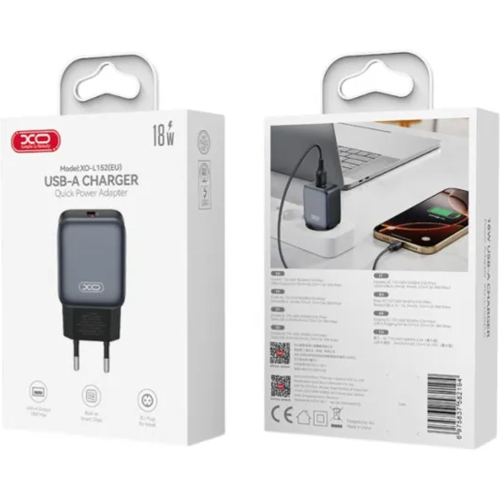 Зарядний пристрій XO L152 18W Black (L152_Black) Кабель відсутній