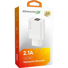 Сетевое зарядное устройство GRAND-X 2 USB 5V/ 2.1A White (CH-15W)