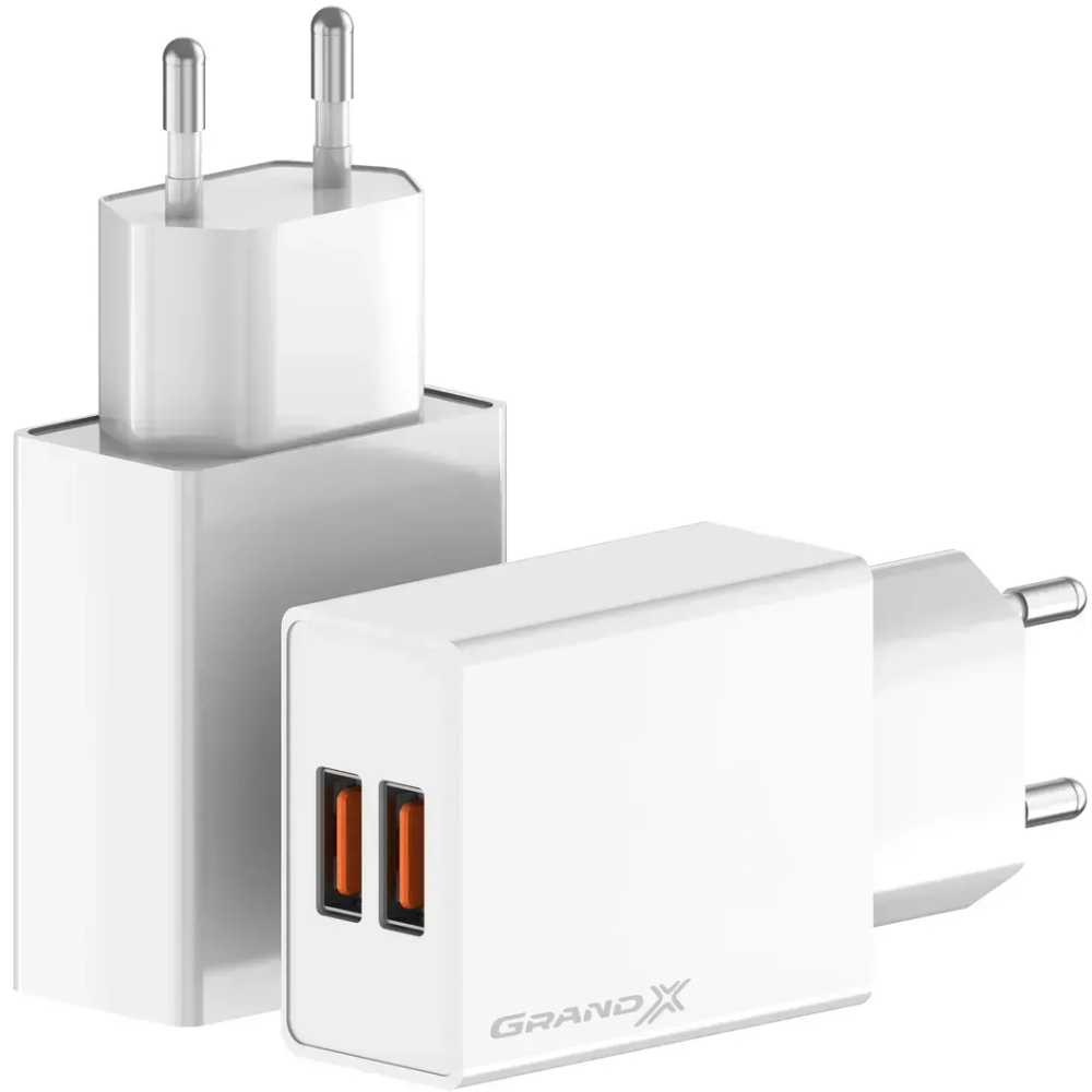 Сетевое зарядное устройство GRAND-X 2 USB 5V/ 2.1A White (CH-15W) Кабель отсутствует