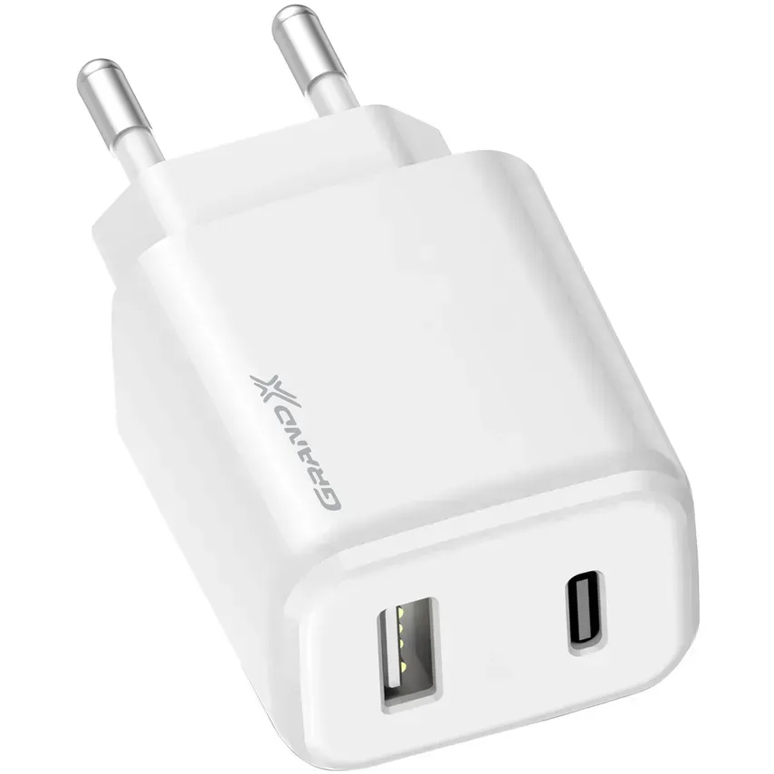 Сетевое зарядное устройство GRAND-X Fast Сharge PD3.0 QС4.0 AFC SCP FCP 1USB+1TypeC 20W White (CH-890) Мощность 20